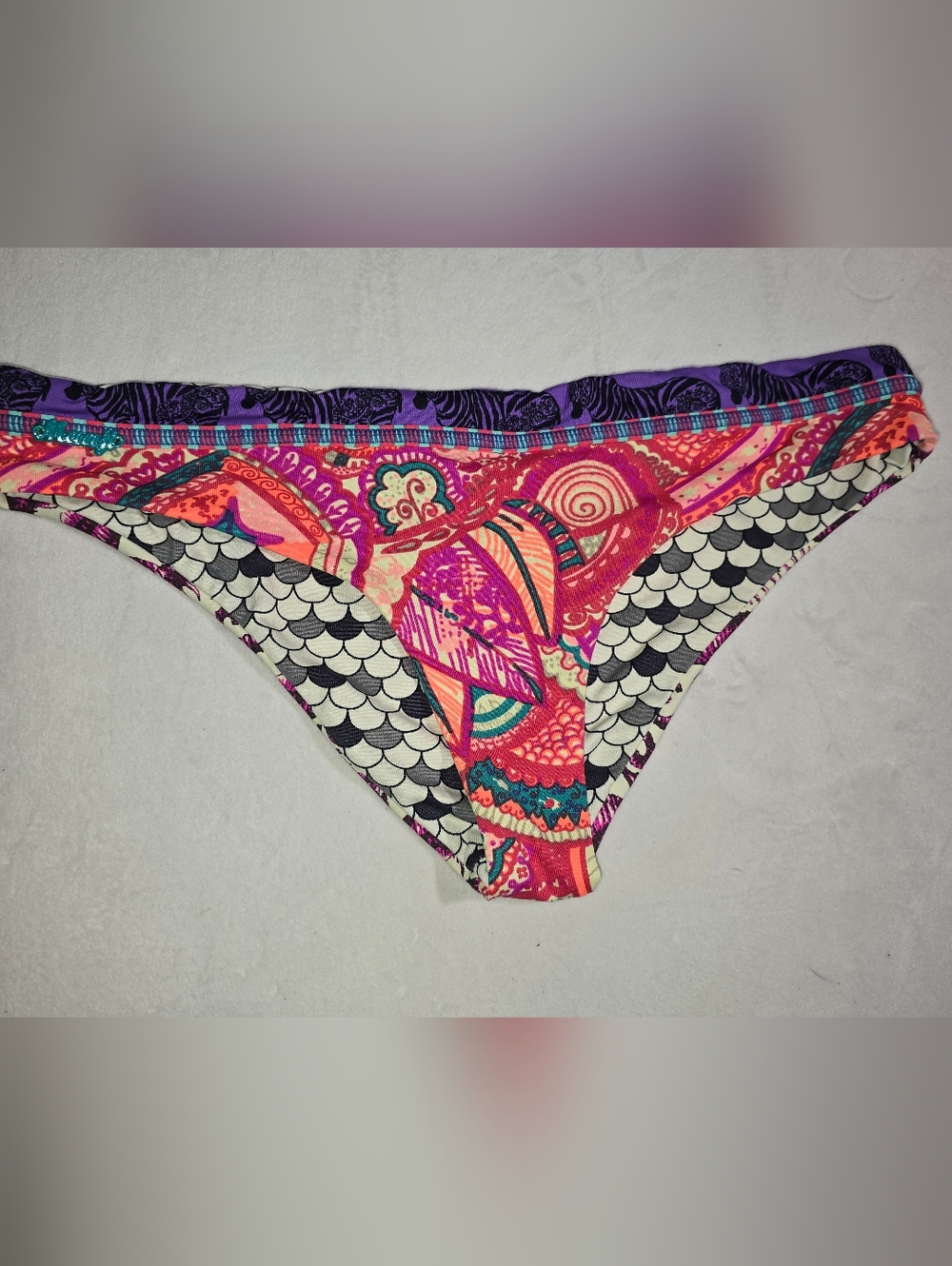 Maaji Reversible Bikini Bottoms - Size Small - Seahorse Mermaid & Zebra Print